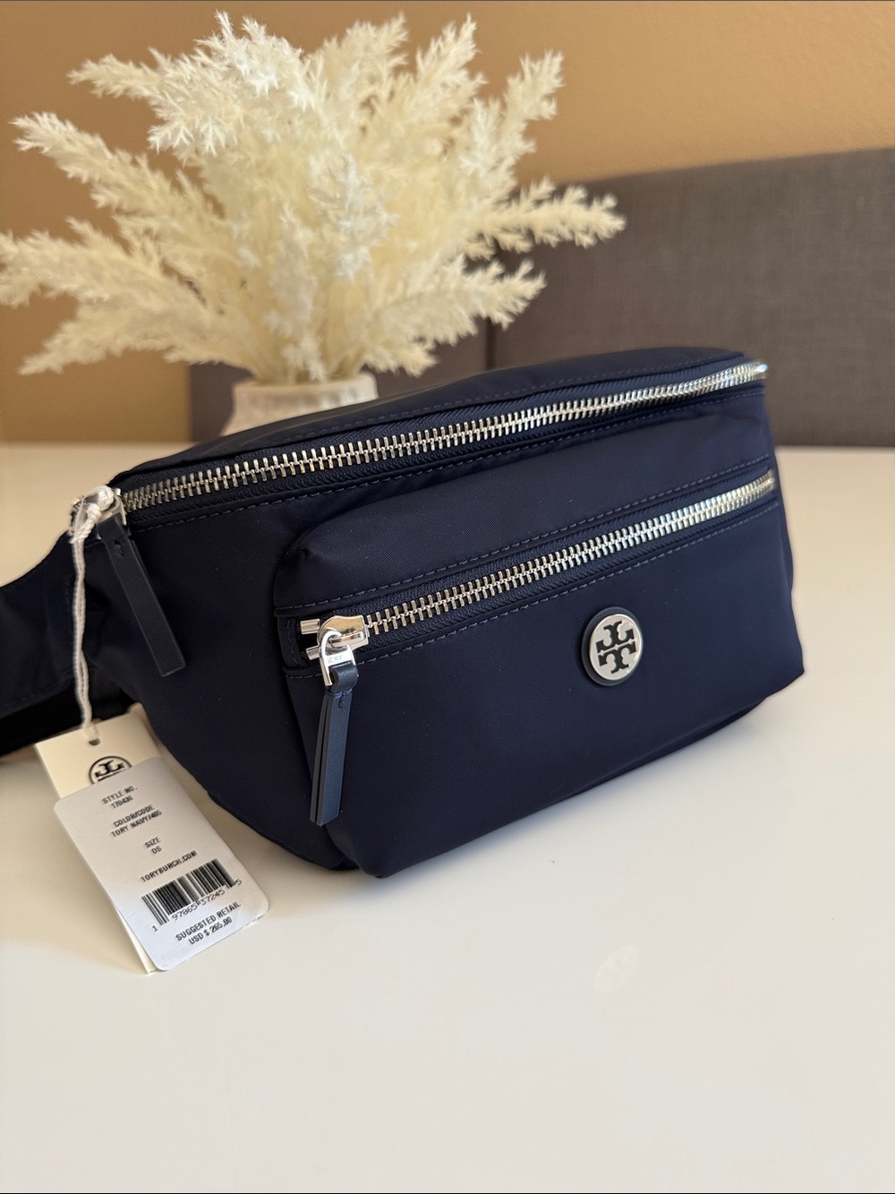 NWT , tory burch navy blue nylon belt bag $265